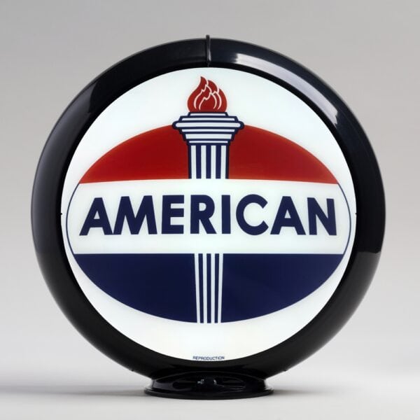 American Gasoline Oval Logo 13.5" Gas Pump Globe with black plastic body