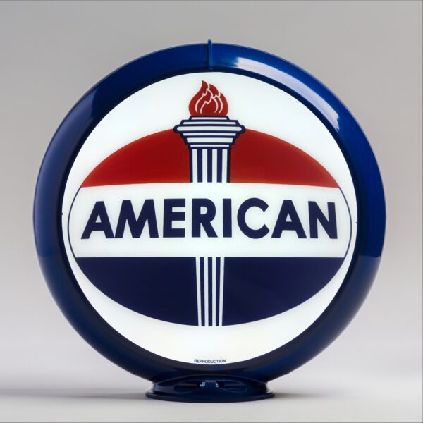 American Gasoline Oval Logo 13.5" Gas Pump Globe with dark blue plastic body