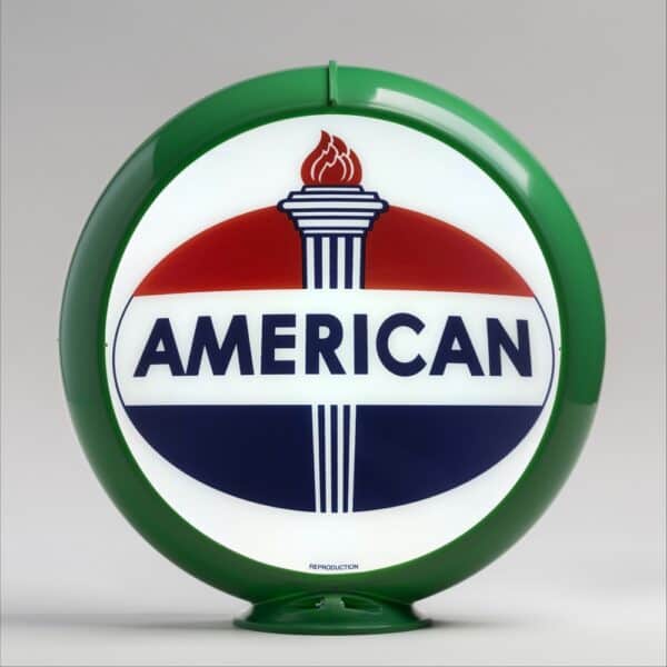 American Gasoline Oval Logo 13.5" Gas Pump Globe with green plastic body