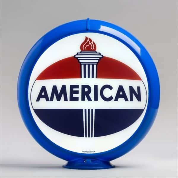 American Gasoline Oval Logo 13.5" Gas Pump Globe with light blue plastic body