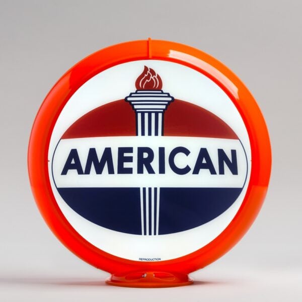 American Gasoline Oval Logo 13.5" Gas Pump Globe with orange plastic body