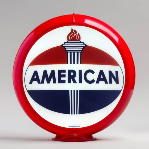 American Gasoline Oval Logo 13.5" Gas Pump Globe with red plastic body