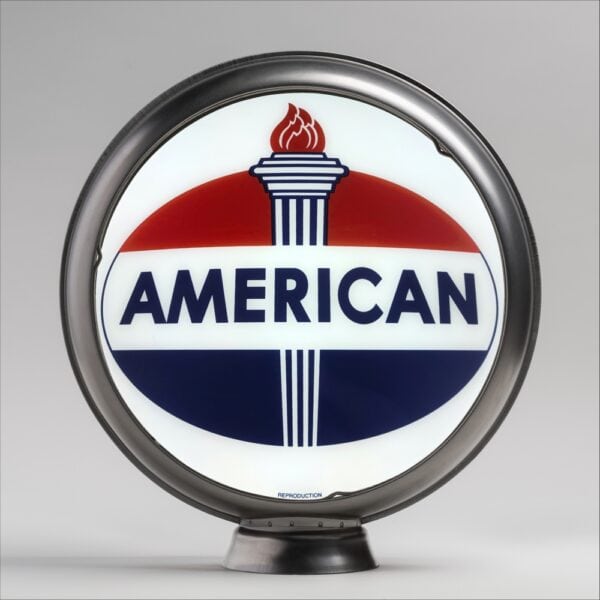 American Gasoline Oval Logo 13.5" Gas Pump Globe with unpainted steel body