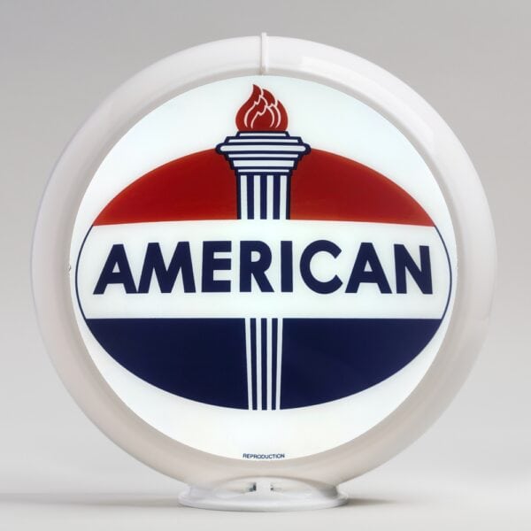 American Gasoline Oval Logo 13.5" Gas Pump Globe with white plastic body