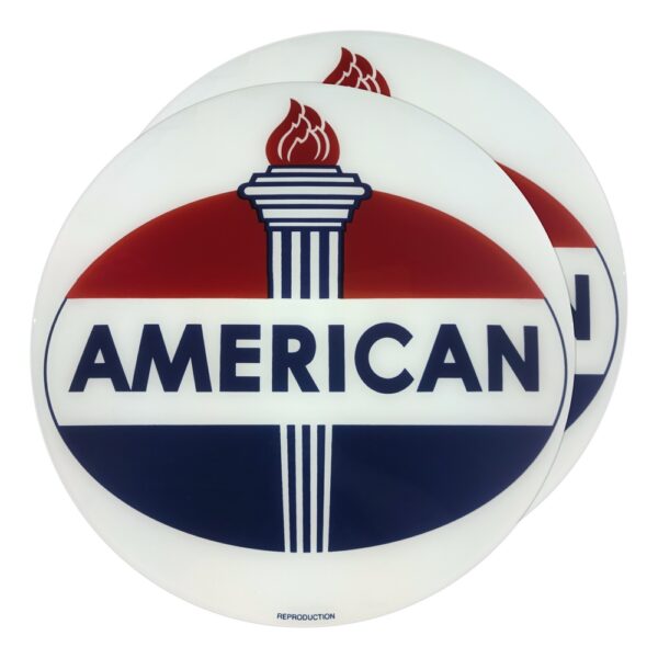 American Gasoline Oval Logo 13.5" Pair of Gas Pump Globe Lenses