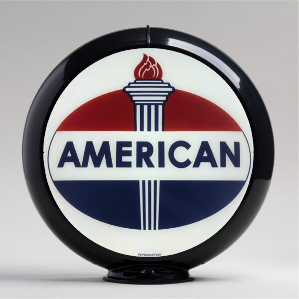 American Gasoline Oval Logo 13.5" Gas Pump Globe with Black Plastic Body