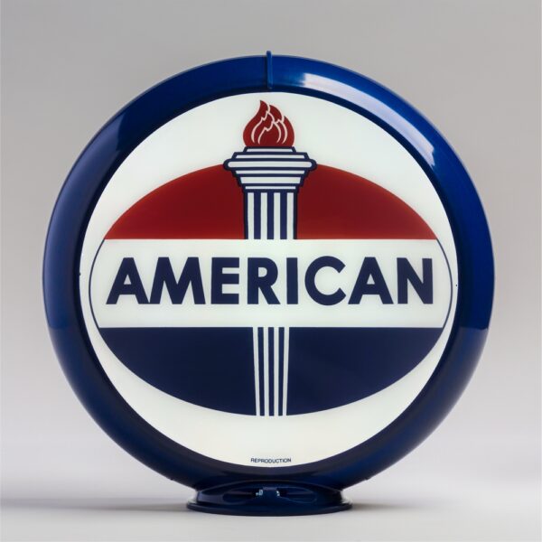 American Gasoline Oval Logo 13.5" Gas Pump Globe with dark blue plastic body