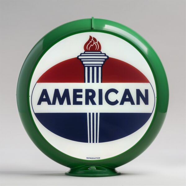 American Gasoline Oval Logo 13.5" Gas Pump Globe with green plastic body