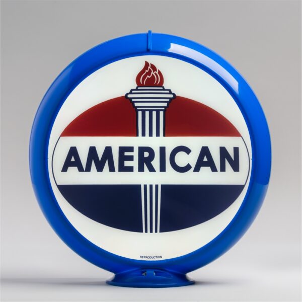 American Gasoline Oval Logo 13.5" Gas Pump Globe with light blue plastic body