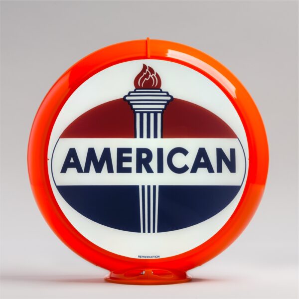 American Gasoline Oval Logo 13.5" Gas Pump Globe with orange plastic body