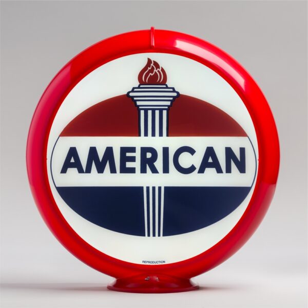 American Gasoline Oval Logo 13.5" Gas Pump Globe with Red Plastic Body