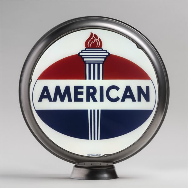 American Gasoline Oval Logo 13.5" Gas Pump Globe with unpainted steel body