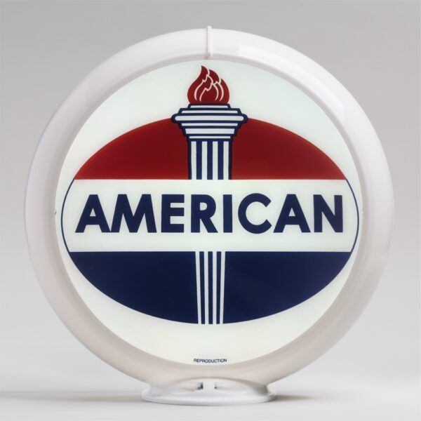 American Gasoline Oval Logo 13.5" Gas Pump Globe with White Plastic Body
