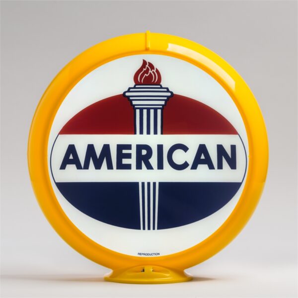 American Gasoline Oval Logo 13.5" Gas Pump Globe with Yellow Plastic Body